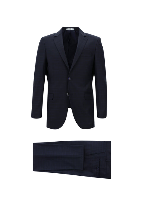 Koyu Lacivert 6 Drop Regular Fit Standart Kesim Ekose Takım Elbise