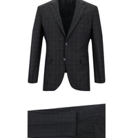 Koyu Füme Slim Fit Dar Kesim Ekose Takım Elbise