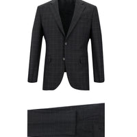 Koyu Füme 7 Drop Slim Fit Dar Kesim Ekose Takım Elbise