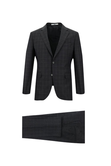 Koyu Füme Slim Fit Dar Kesim Ekose Takım Elbise