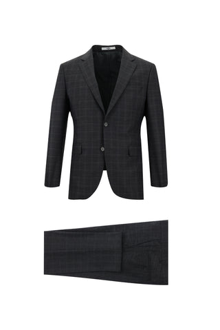 Koyu Füme 7 Drop Slim Fit Dar Kesim Ekose Takım Elbise