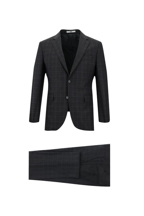 Koyu Füme 7 Drop Slim Fit Dar Kesim Ekose Takım Elbise
