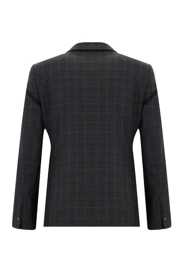 Koyu Füme Slim Fit Dar Kesim Ekose Takım Elbise