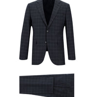 Açık Lacivert 7 Drop Slim Fit Dar Kesim Ekose Takım Elbise