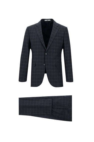 Açık Lacivert Slim Fit Dar Kesim Ekose Takım Elbise