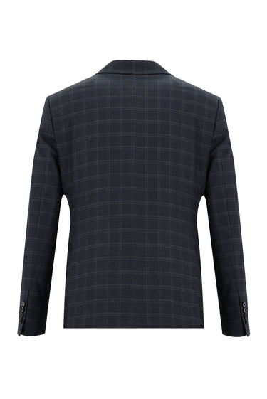 Açık Lacivert Slim Fit Dar Kesim Ekose Takım Elbise