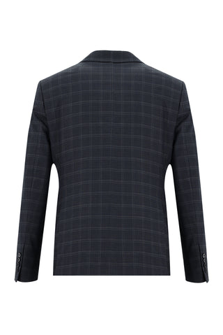 Açık Lacivert 7 Drop Slim Fit Dar Kesim Ekose Takım Elbise