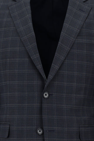 Açık Lacivert 7 Drop Slim Fit Dar Kesim Ekose Takım Elbise