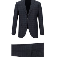 Orta Lacivert Slim Fit Dar Kesim Ekose Takım Elbise