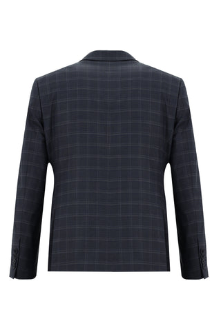 Orta Lacivert 7 Drop Slim Fit Dar Kesim Ekose Takım Elbise