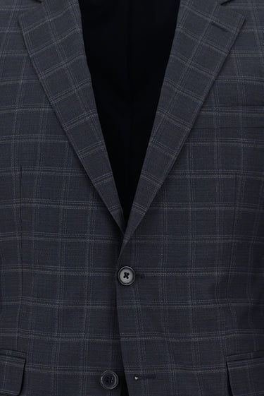 Orta Lacivert Slim Fit Dar Kesim Ekose Takım Elbise