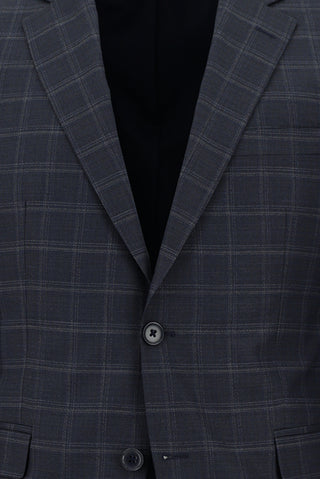 Orta Lacivert 7 Drop Slim Fit Dar Kesim Ekose Takım Elbise