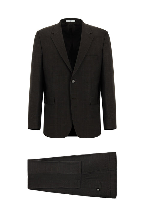 Koyu Kahve 4 Drop Relaxed Fit Rahat Kesim Ekose Takım Elbise