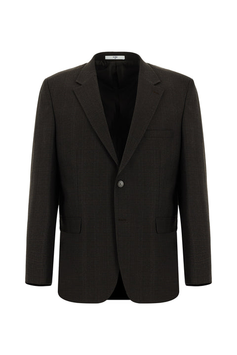 Koyu Kahve 4 Drop Relaxed Fit Rahat Kesim Ekose Takım Elbise