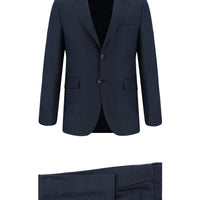 Koyu Lacivert Slim Fit Dar Kesim Klasik Ekose Takım Elbise