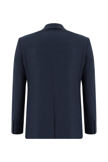 Koyu Lacivert Slim Fit Dar Kesim Klasik Ekose Takım Elbise