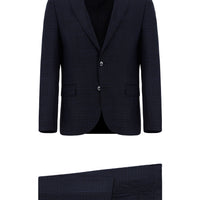 Koyu Lacivert 7 Drop Slim Fit Dar Kesim Ekose Takım Elbise