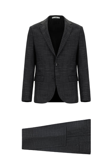 Koyu Antrasit Slim Fit Dar Kesim Klasik Ekose Takım Elbise