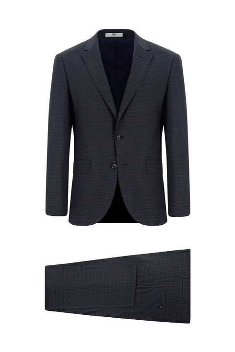 Koyu Lacivert 6 Drop Regular Fit Standart Kesim Ekose Takım Elbise
