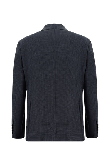 Koyu Lacivert Regular Fit Klasik Ekose Takım Elbise