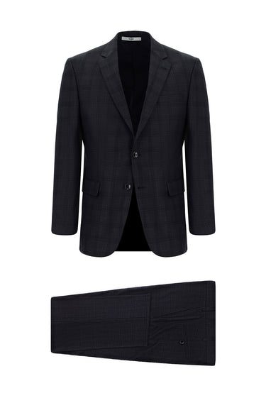 Koyu Antrasit Slim Fit Dar Kesim Klasik Ekose Takım Elbise