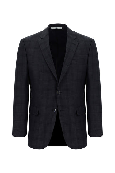 Koyu Antrasit Slim Fit Dar Kesim Klasik Ekose Takım Elbise