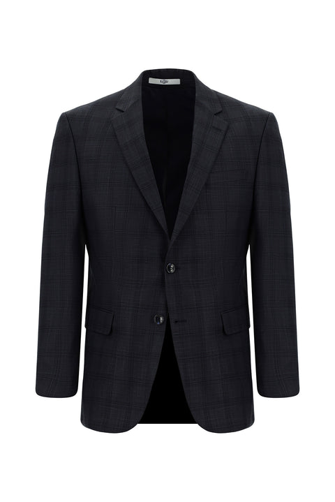 Koyu Antrasit 7 Drop Slim Fit Dar Kesim Ekose Takım Elbise