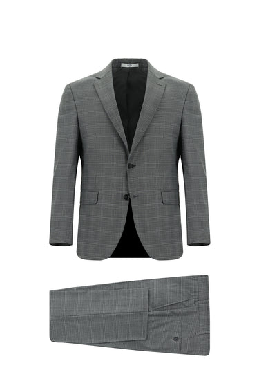 Koyu Füme Slim Fit Dar Kesim Klasik Ekose Takım Elbise