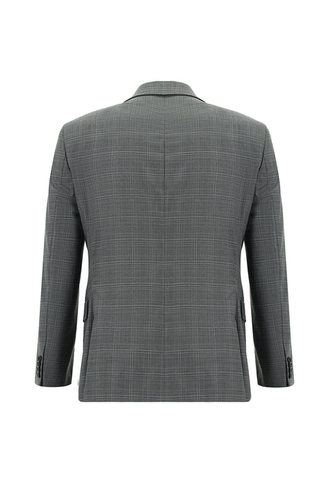 Koyu Füme 7 Drop Slim Fit Dar Kesim Ekose Takım Elbise