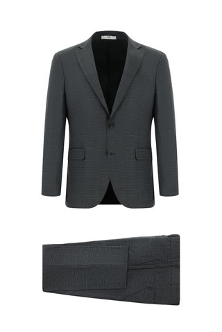 Koyu Antrasit 7 Drop Slim Fit Dar Kesim Ekose Takım Elbise