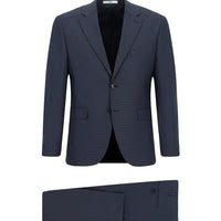 Koyu Lacivert Relaxed Fit Rahat Kesim Klasik Ekose Takım Elbise