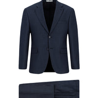 Koyu Lacivert 4 Drop Relaxed Fit Rahat Kesim Ekose Takım Elbise