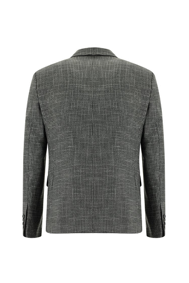 Koyu Füme Slim Fit Dar Kesim Ekose Yelekli Kombinli Takım Elbise