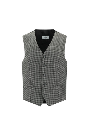 Koyu Füme Slim Fit Dar Kesim Ekose Yelekli Kombinli Takım Elbise