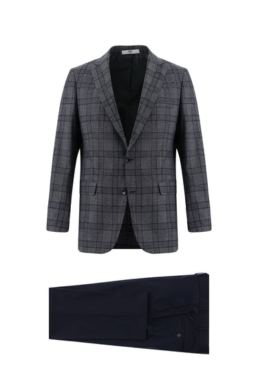 Orta Füme Regular Fit Kombinli Ekose Takım Elbise