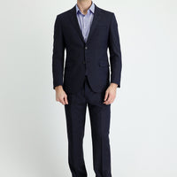 Koyu Lacivert Slim Fit Dar Kesim Yünlü Klasik Takım Elbise