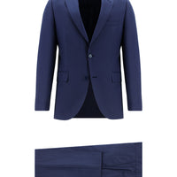 Açık Lacivert 7 Drop Slim Fit Dar Kesim Yünlü Ekose Takım Elbise
