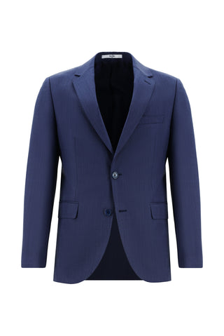 Açık Lacivert 7 Drop Slim Fit Dar Kesim Yünlü Ekose Takım Elbise