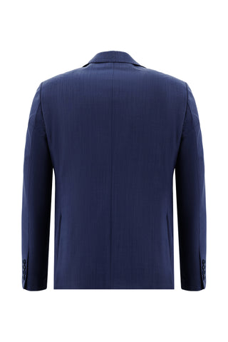 Açık Lacivert 7 Drop Slim Fit Dar Kesim Yünlü Ekose Takım Elbise