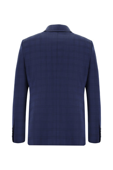 Orta Lacivert Slim Fit Dar Kesim Yünlü Ekose Takım Elbise