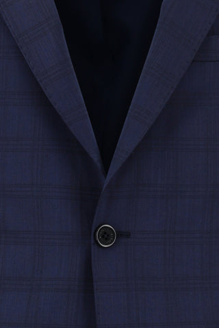 Orta Lacivert 7 Drop Slim Fit Dar Kesim Yünlü Ekose Takım Elbise