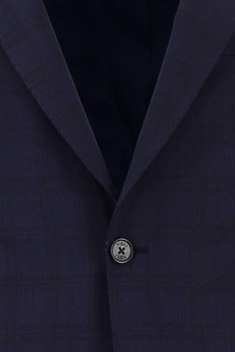 Koyu Lacivert 7 Drop Slim Fit Dar Kesim Yünlü Ekose Takım Elbise