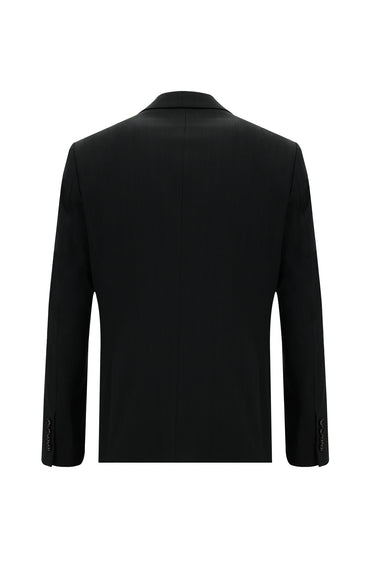 Koyu Antrasit Regular Fit Yünlü Klasik Desenli Takım Elbise