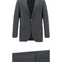 Koyu Füme Slim Fit Dar Kesim Yünlü Klasik Ekose Takım Elbise