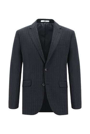 Koyu Antrasit Slim Fit Dar Kesim Yünlü Klasik Ekose Takım Elbise