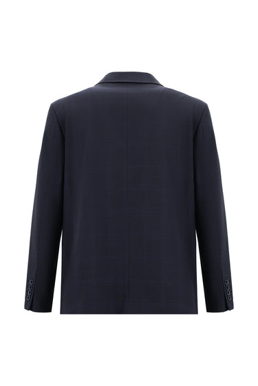 Koyu Lacivert Slim Fit Dar Kesim Yünlü Klasik Ekose Takım Elbise