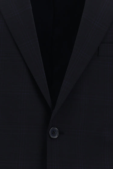 Koyu Lacivert Slim Fit Dar Kesim Yünlü Klasik Ekose Takım Elbise
