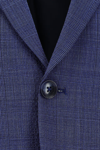 Orta Lacivert 7 Drop Slim Fit Dar Kesim Yünlü Ekose Gofre Takım Elbise