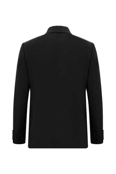 Siyah Regular Fit Yünlü Klasik Ekose Takım Elbise