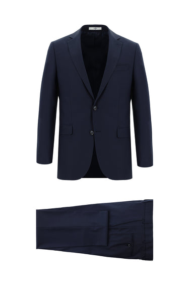 Koyu Lacivert Regular Fit Yünlü Klasik Ekose Takım Elbise